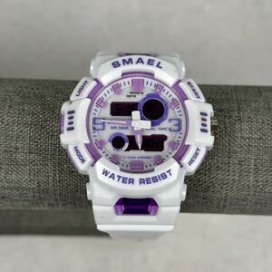 Skemi Watch 50mm White Purple Digital Sport Timer Alarm Water Resist New Battery